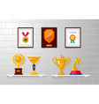 trophy and awards collection on a white wall vector image