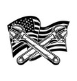 crossed pipe wrenches on us flag background vector image vector image