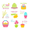easter set - rabbit basket eggs ribbon pussy vector image