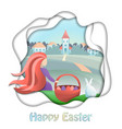 happy easter card with girl and countryside vector image