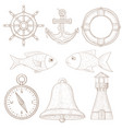 nautical symbols collection of marine signs hand vector image