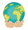 hands human with world planet earth icon vector image
