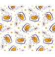 seamless pattern with ginger cat dreaming of fish vector image