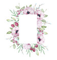 watercolor frame rectangular of pink anemones vector image vector image