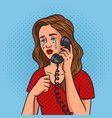 crying girl with phone pinup pop art vector image
