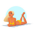 beautiful girl laying on the beach cartoon vector image