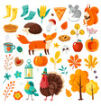 autumn set yellow falling leaves forest animals vector image