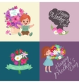 baby girl and boy with bouquet flowers happy vector image