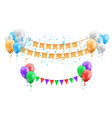 group balloons with hanging flags and confetti vector image