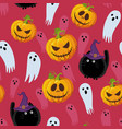 halloween seamless pattern on red pink background vector image