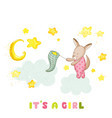 baby shower girl kangaroo catching stars vector image