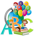 kids and different school items vector image