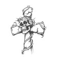 human skull on a grave cross engraving tattoo vector image