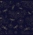 seamless pattern lotus flower and dragonfly vector image vector image