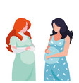 couple beautiful pregnancy women characters vector image