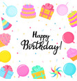 happy birthday greeting card with gifts cakes vector image