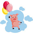 cute flying pig holding balloons cartoon vector image
