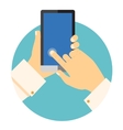 hands holding a mobile phone circular icon vector image vector image