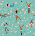 women feminist seamless pattern girls playing vector image vector image