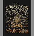 camping logo and label mountains pine trees vector image