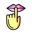 keep silence and be quiet mouth lips finger vector image