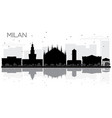 milan city skyline black and white silhouette vector image