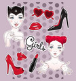 stickers set cartoon girls and accessories vector image