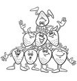cartoon happy strawberries group coloring page vector image