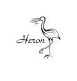 heron bird with fish in outline style vector image