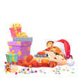 cute new year tiger cartoon character in santa hat vector image vector image
