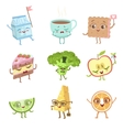different food childish characters emotion set vector image