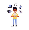 boy with robot and icons steam education vector image