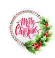merry christmas lettering in circle candy cane vector image