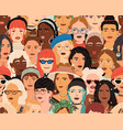 seamless pattern with diverse female faces crowd vector image