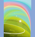 green grass over a blue sky background a rainbow vector image