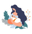 mother cuddles newborn baby holding on hands vector image vector image