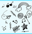 doodle set elements on paper arrow heart love vector image
