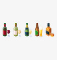 set bottles and glasses red white wine beer vector image
