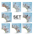 set of 8 japanese cities with gray buildings vector image