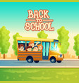 cartoon kids back to school on yellow bus vector image vector image
