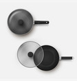 top view set frying pan with lid realistic vector image vector image