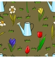 cartoon gardening seamless pattern with spring vector image