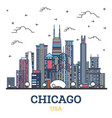 outline chicago illinois usa city skyline vector image