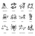 zodiac symbols set hand drawn in engraving style vector image