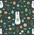 hand drawn bunnies easter eggs and doodle flowers vector image vector image