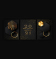 year 3d gold black modern card set vector image