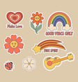 set of groovy stickers heart daisy flower vector image