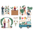 florist selling flowers people decorating wedding vector image