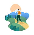 hiker man with backpack towards top mountain vector image vector image