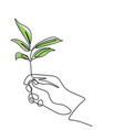 continuous line drawing of hand holding growing vector image